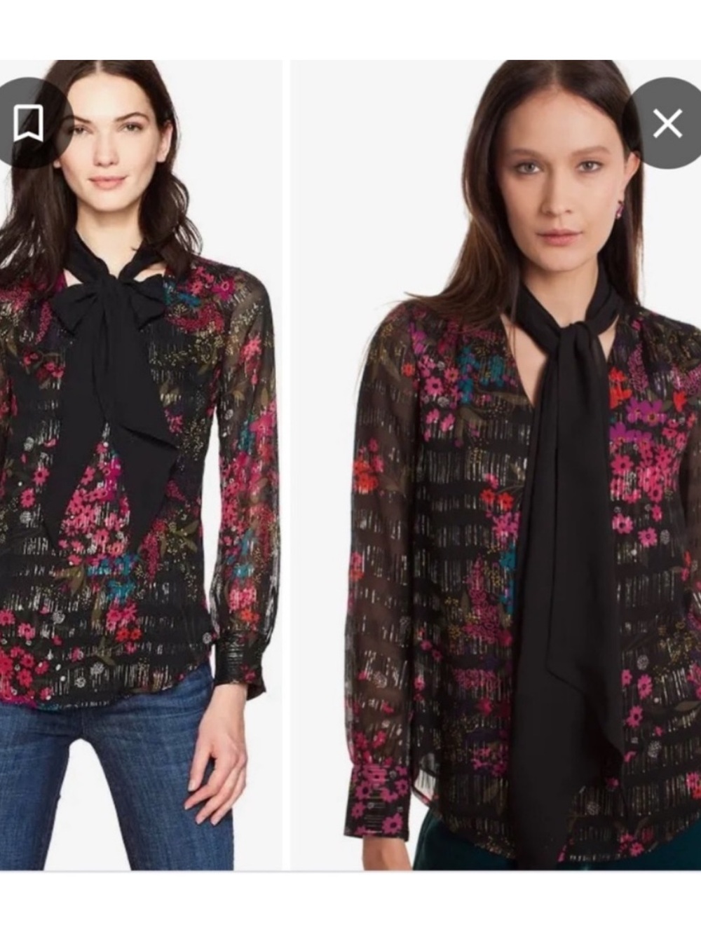 Trina Turk Tie Front Demming Top Floral Metallic Silk Whimsigoth Fairycore